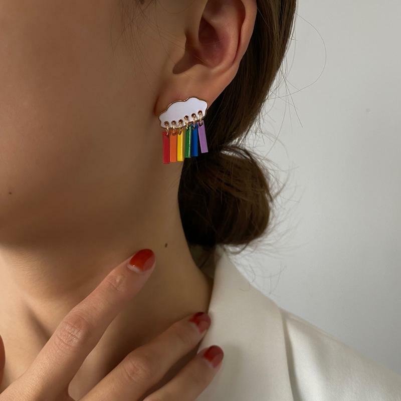 Cute Cloud Raindrop Earrings Rainbow Pendant Earrings Women Wedding Jewelry Gift