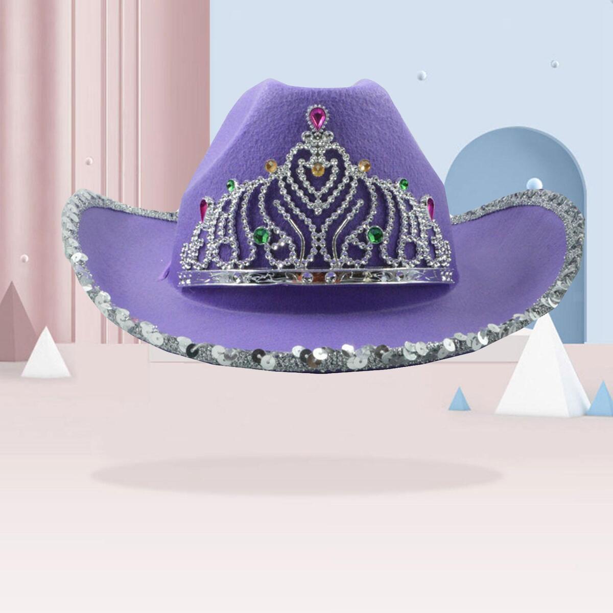 2 Pack Sequin Cowboy Hats with Tiara Crown   Hat for Women Ladies