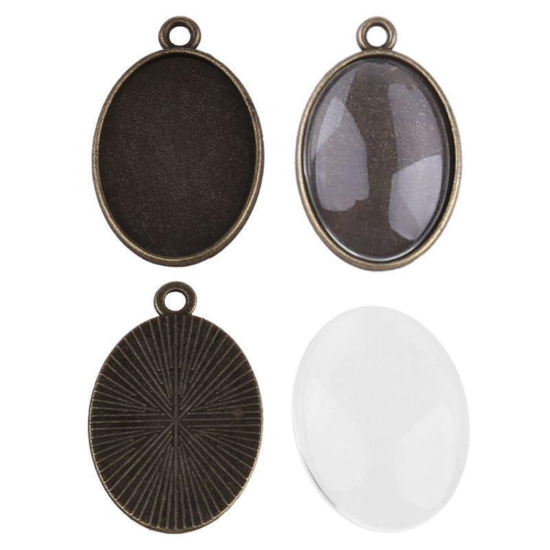 60Pcs Photo Bezel Pendant Tray 5 Shapes Glass Cabochon Settings Jewelry Making