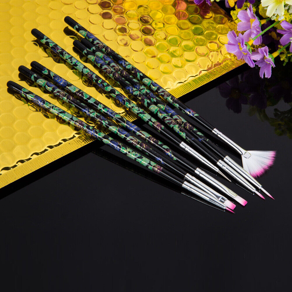 NEW 14 x UV Gel Acrylic Nail Art Flat Brush Painting Tool Set Manicure