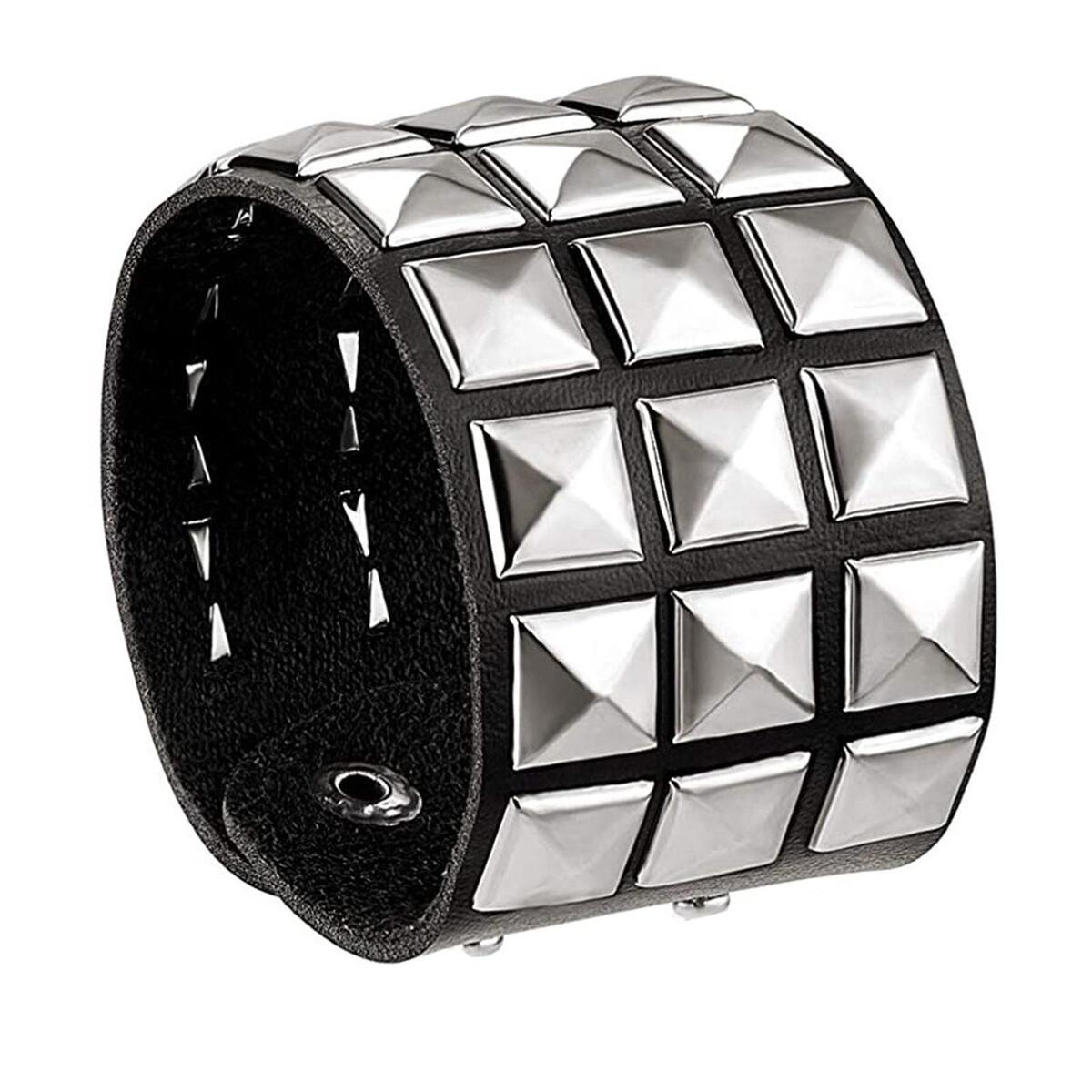 3Pcs PU Studded Punk Bracelets for   Buckle Cuffs Gothic Rivet Cuff