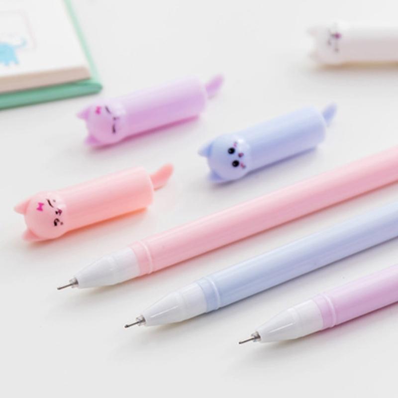 6 PCs 0.5MM Cute Cat Head Gel Ink Pen Student Gift Writing Pens Creative Stylus