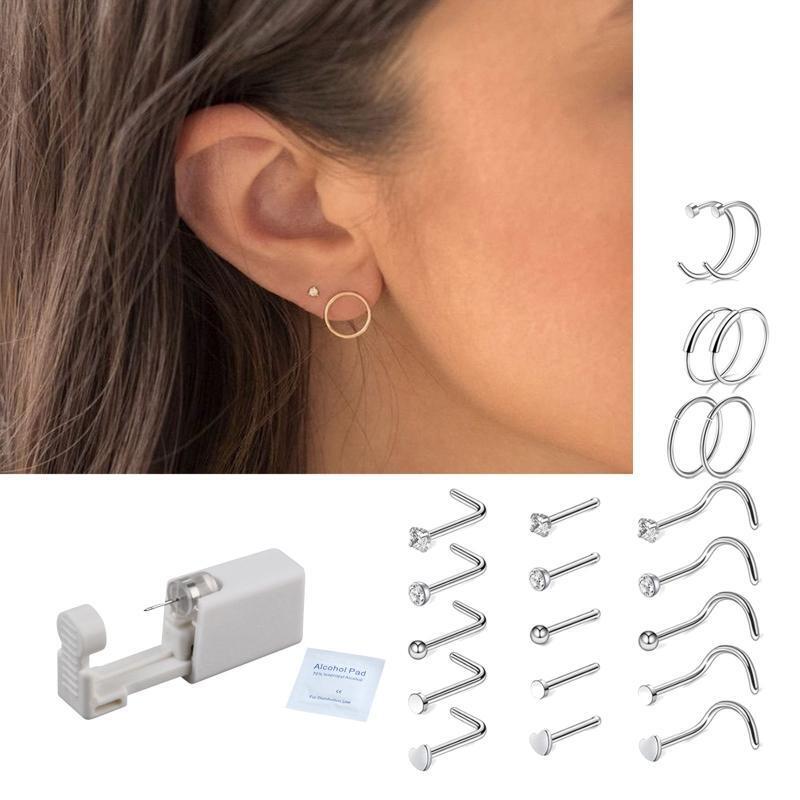 Stainless Steel Nose Rings Hoop Studs Cartilage Earrings Women Body Piercing