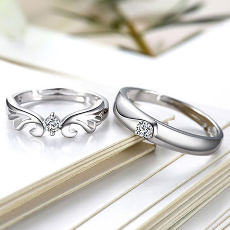 Love Heart Couple Pair Band Ring Angel Love Theme Promise Ring for Lover Women
