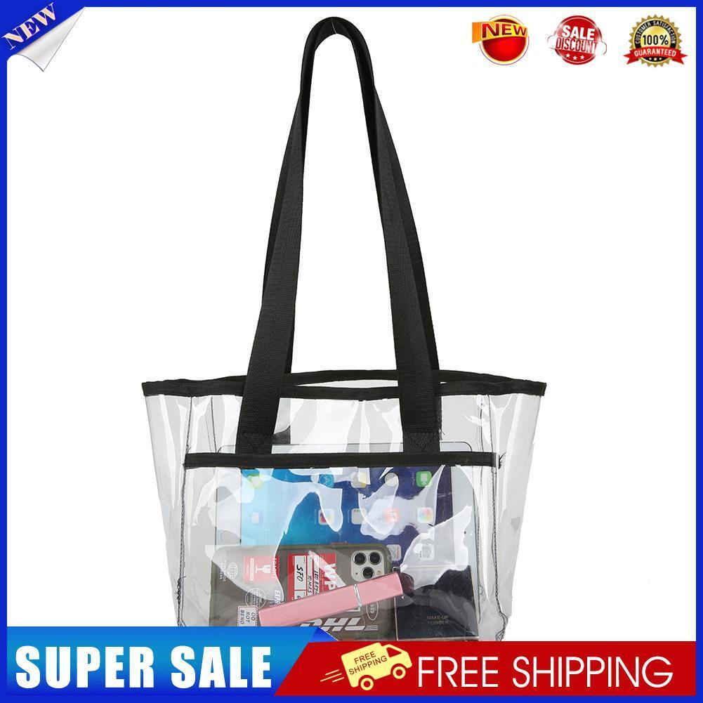 Summer PVC Transparent Handbag Women Shoulder Bags Beach Tote (Black)