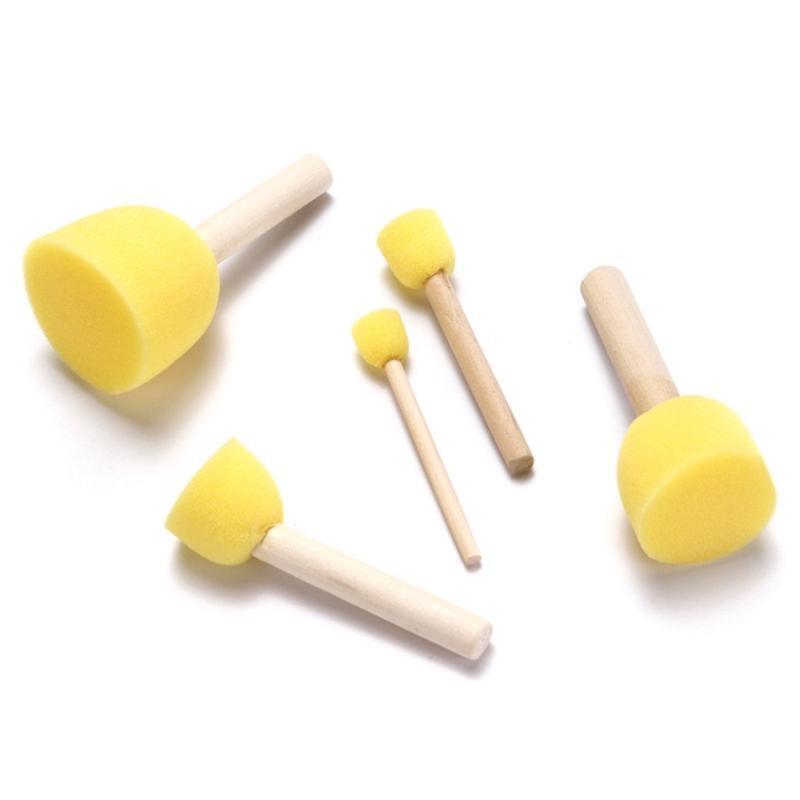 5pcs Sponge Foam Brush Set Wooden Handle Stamp Painting Tool DIY Crafts for Kids