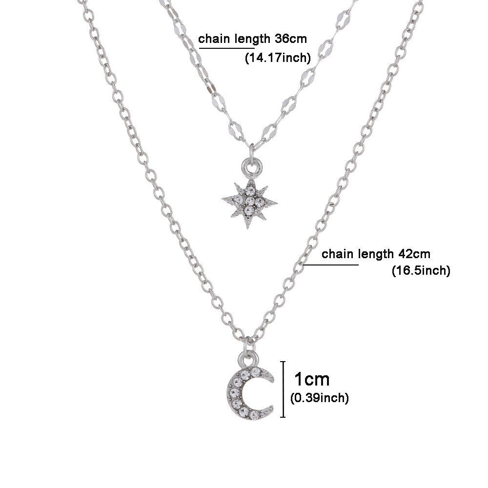 Double Chain Star Moon Necklace Sparkling Charm Clavicle Chain Pendant Choker