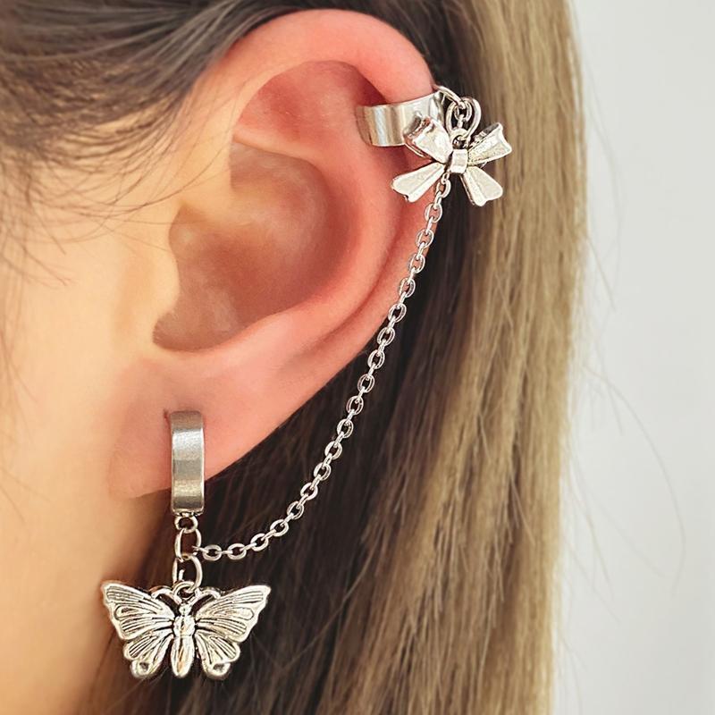 One-peice Cross Tassel Clip Earrings for Women Teens Ear Cuffs Alloy Hip Hop