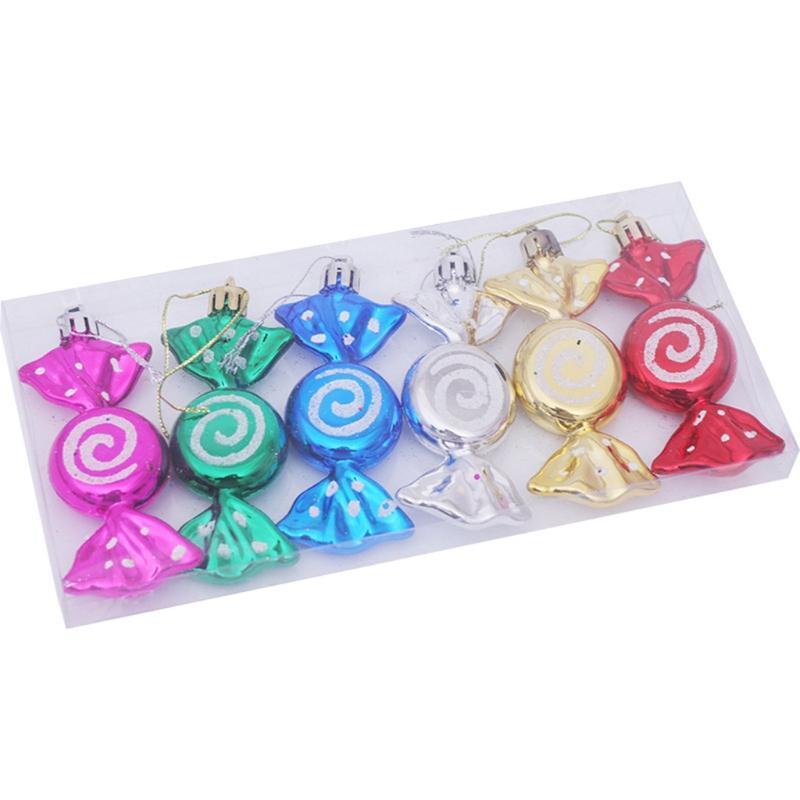 6 Pcs/box Electroplate Painted Candy Prop Xmas Tree Pendant Decoration for Party