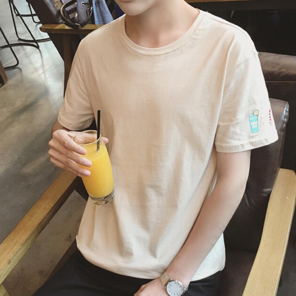 Men Summer Short-Sleeve Clothes Printing Pure Color T-Shirt (Champagne XL)