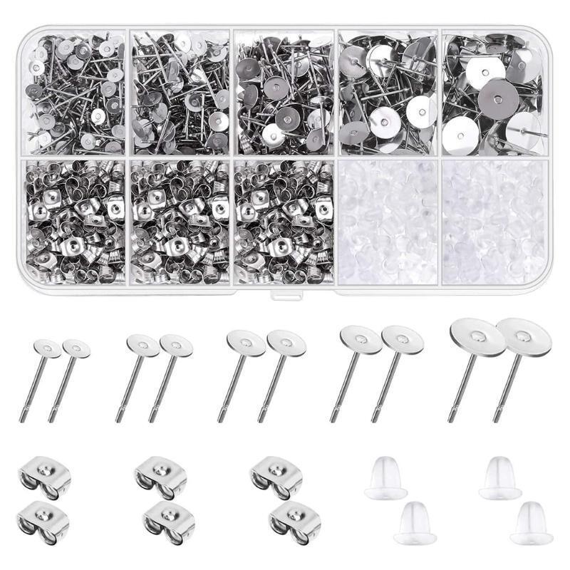 1800Pcs Jewelry Earring Making Supplies with Alloy Earring Posts Earring Backs