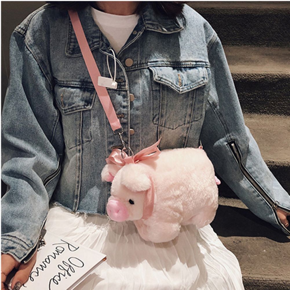 Bag Pink Pig Plush Bag Fluffy Plush Bag Soft Shoulder Bag Animal Crossbody Bag