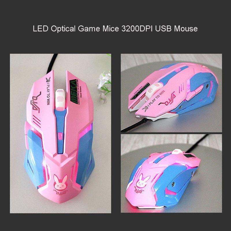 Pink 3200DPI Wired Ergonomic Optical USB Computer Mouse for PC Laptop Notebook