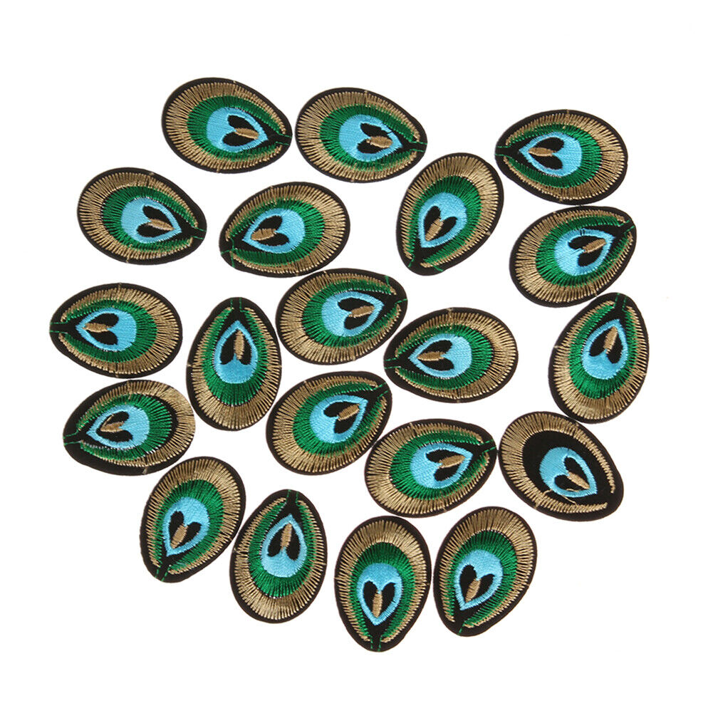 20pcs Peacock Eye Embroidered Cloth Iron On Patch Sew Motif Applique