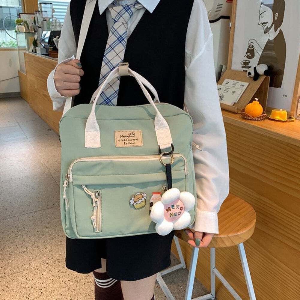 Women Hit Color Messenger Bag Preppy Style School Large Backpack (Green)