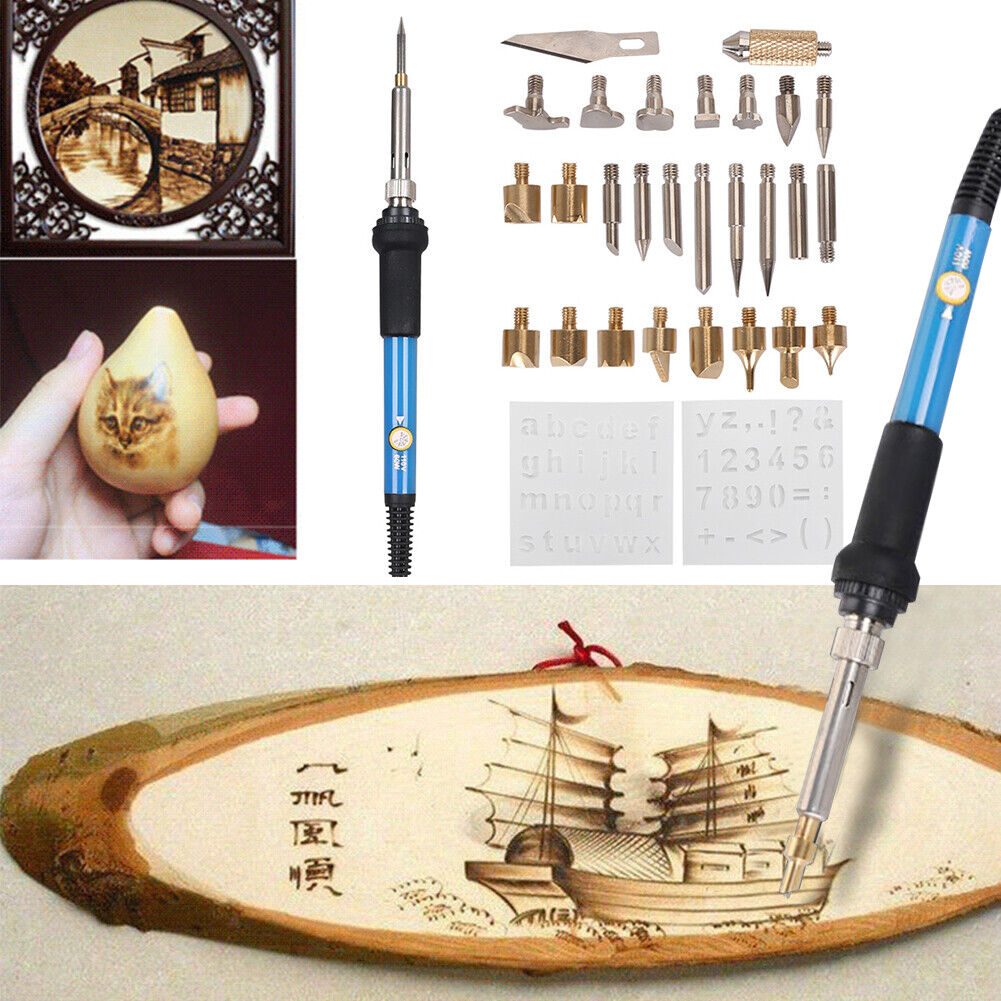 28 in 1 Wood Burning Kit 60W Temp Adjustable Pyrography Soldering Iron (US)