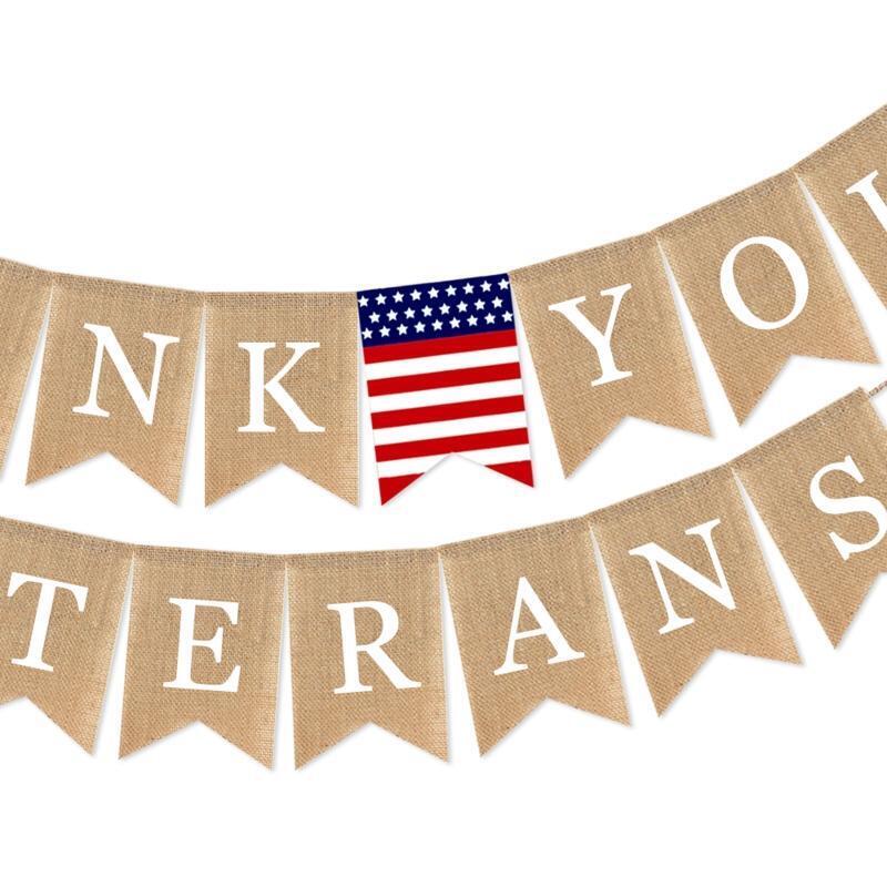 Thank You Veterans Burlap Banner Holiday Party Decoration Fireplace Decoration