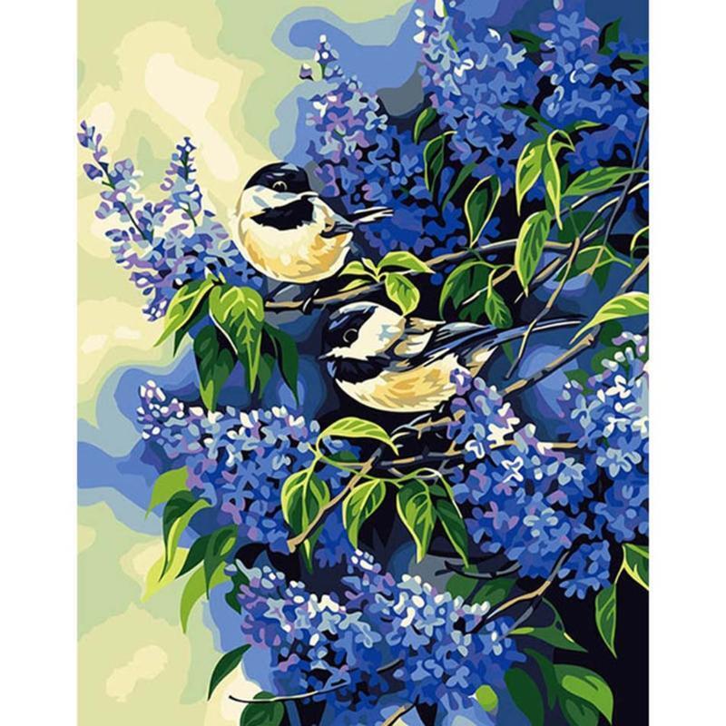 New DIY Paint By Number Kit Digital Oil Painting Two Birds Canvas Room Decor