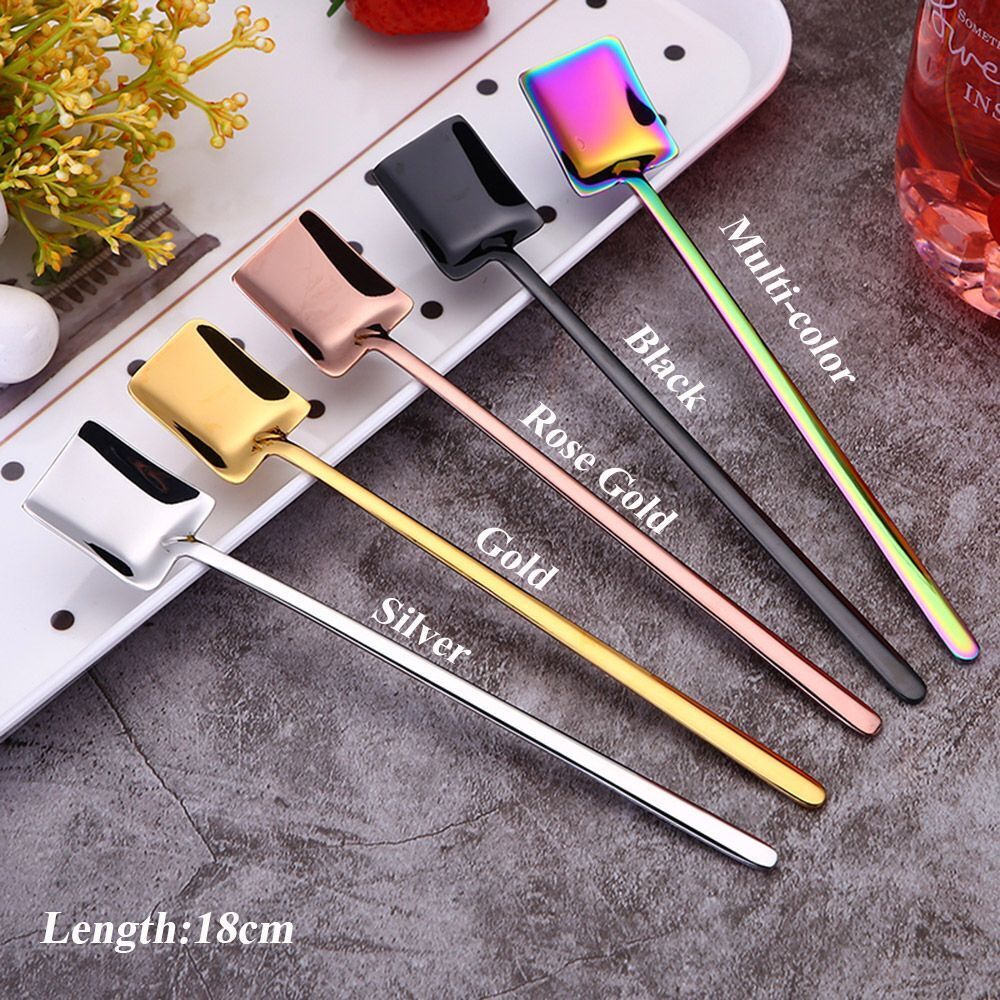 Flatware Long Handle Square Shovel Stainless Steel Coffee Spoon Stirring Scoop