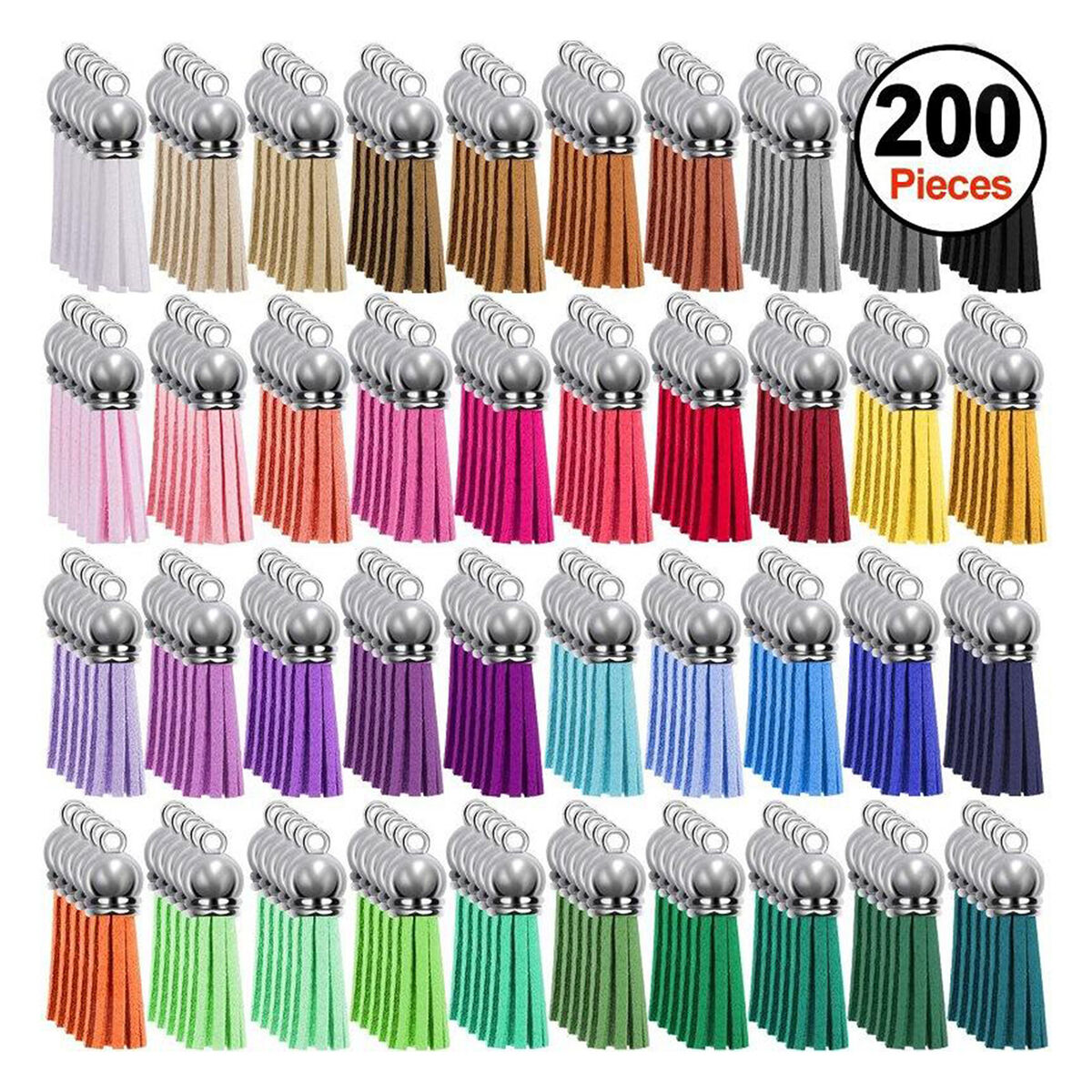 200Pcs Key Chain Ring Tassel Pendants Bulk for  Jewelry Making Decor