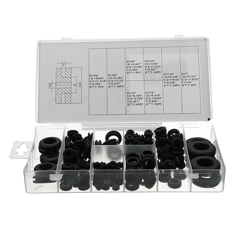 180pcs Black Rubber Grommet Assortment Sealing Wire Gasket Kit 8 Popular Sizes