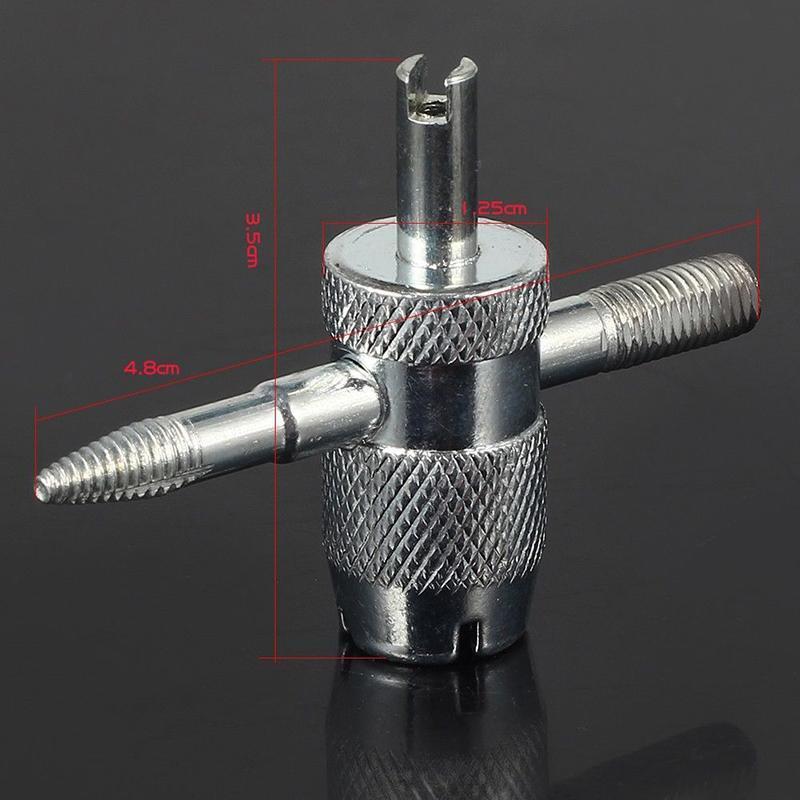 Car Bike 4 Way Tyre Valve Repair Standard Tire Remover Tool + 4 Stem Cores Kit