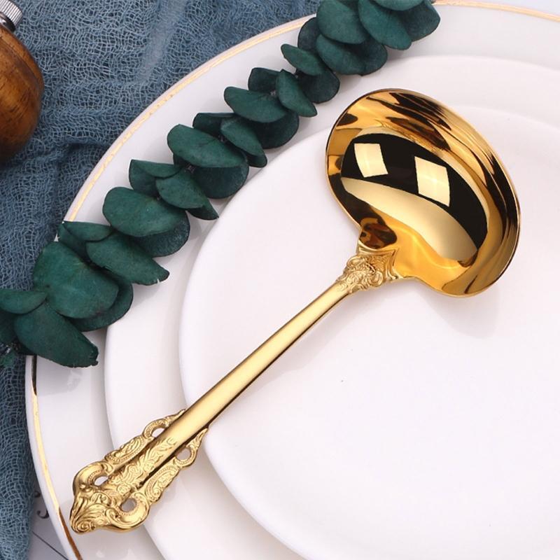Stainless Steel Soup Spoon Long Handle Home Drink Round Soup Scoop Light Luxury