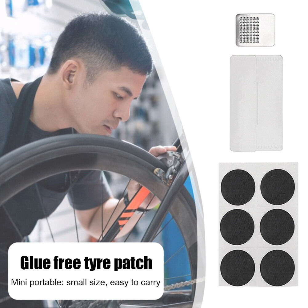 6pcs Glue-Free Round Bike Inner Tire Repair Patch w/ Tire Polishing Pad Set