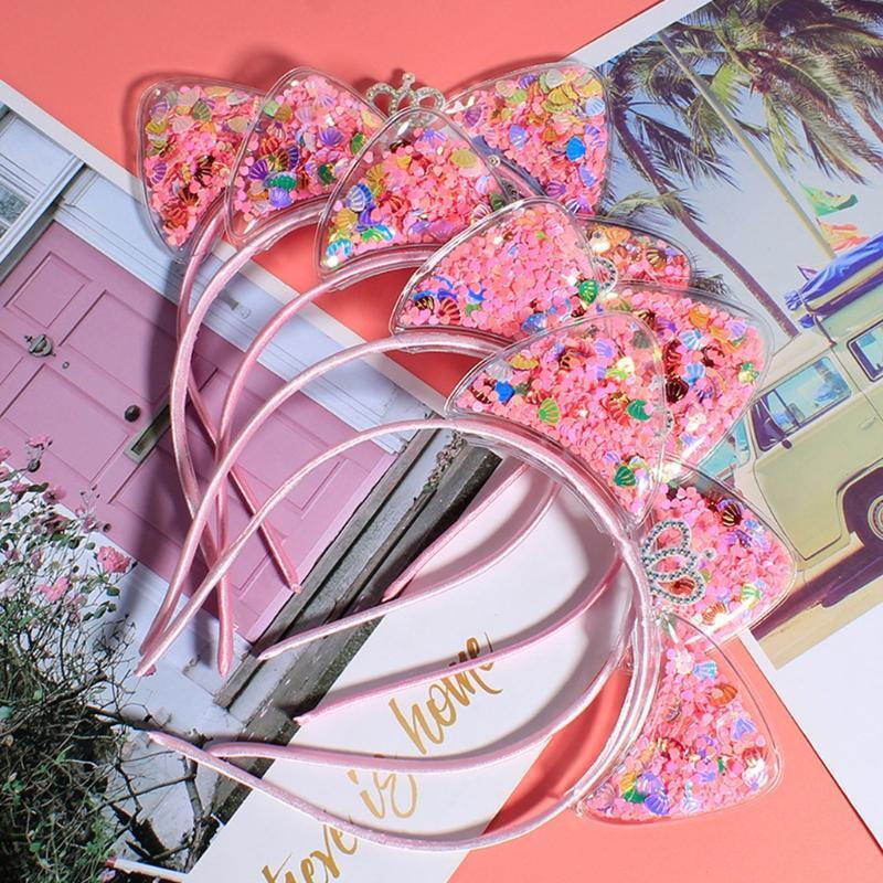 Cat Ears Headbands Colorful Sequins Kitten Ears Hairband Christmas Fance Dress