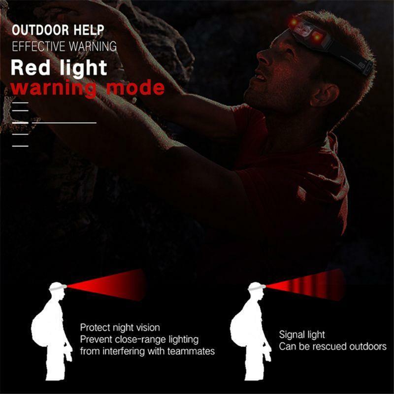 LED IR Motion Sensor Mini Headlamp Red 5-Mode Headlight Rechargeable Head Light