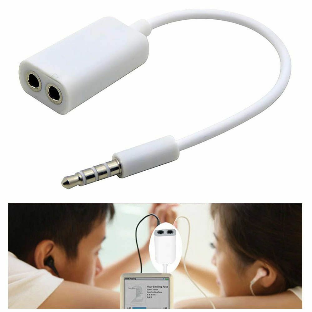 Plug Extension White 1 Male To 2 Female Audio Cable 3.5mm Headphone Y Splitter