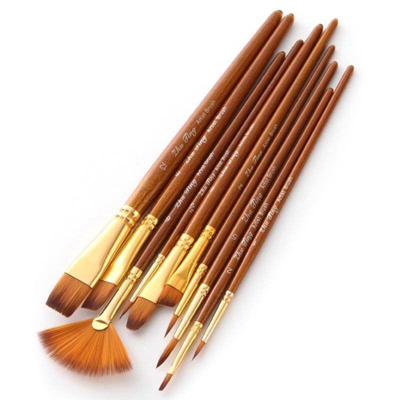 10 Pcs Nylon Hair Painting Brush Set Professional Painting Paintbrushes Kits
