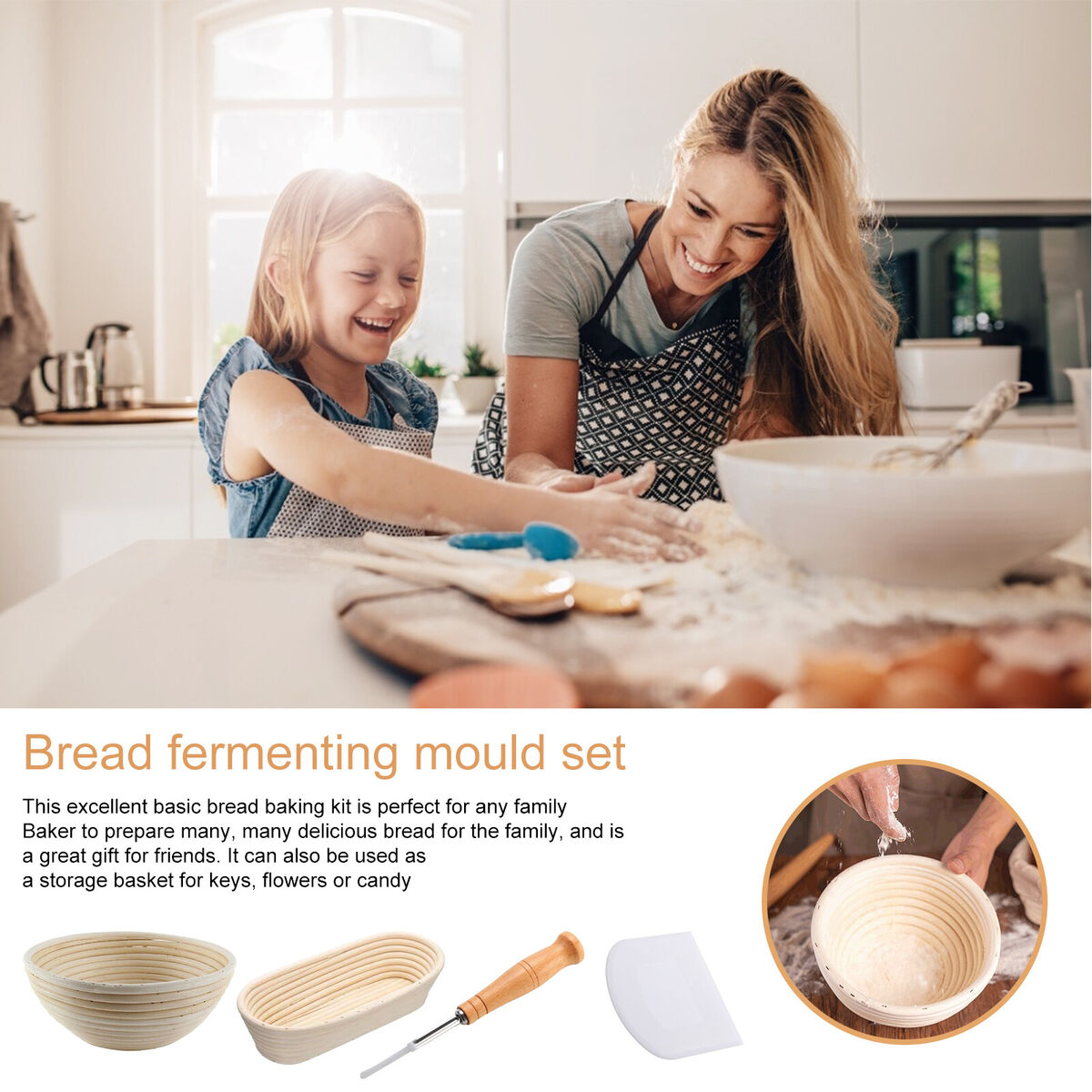 Bread Fermentation Set Round & Oval Sourdough Baskets with Cloth Liner