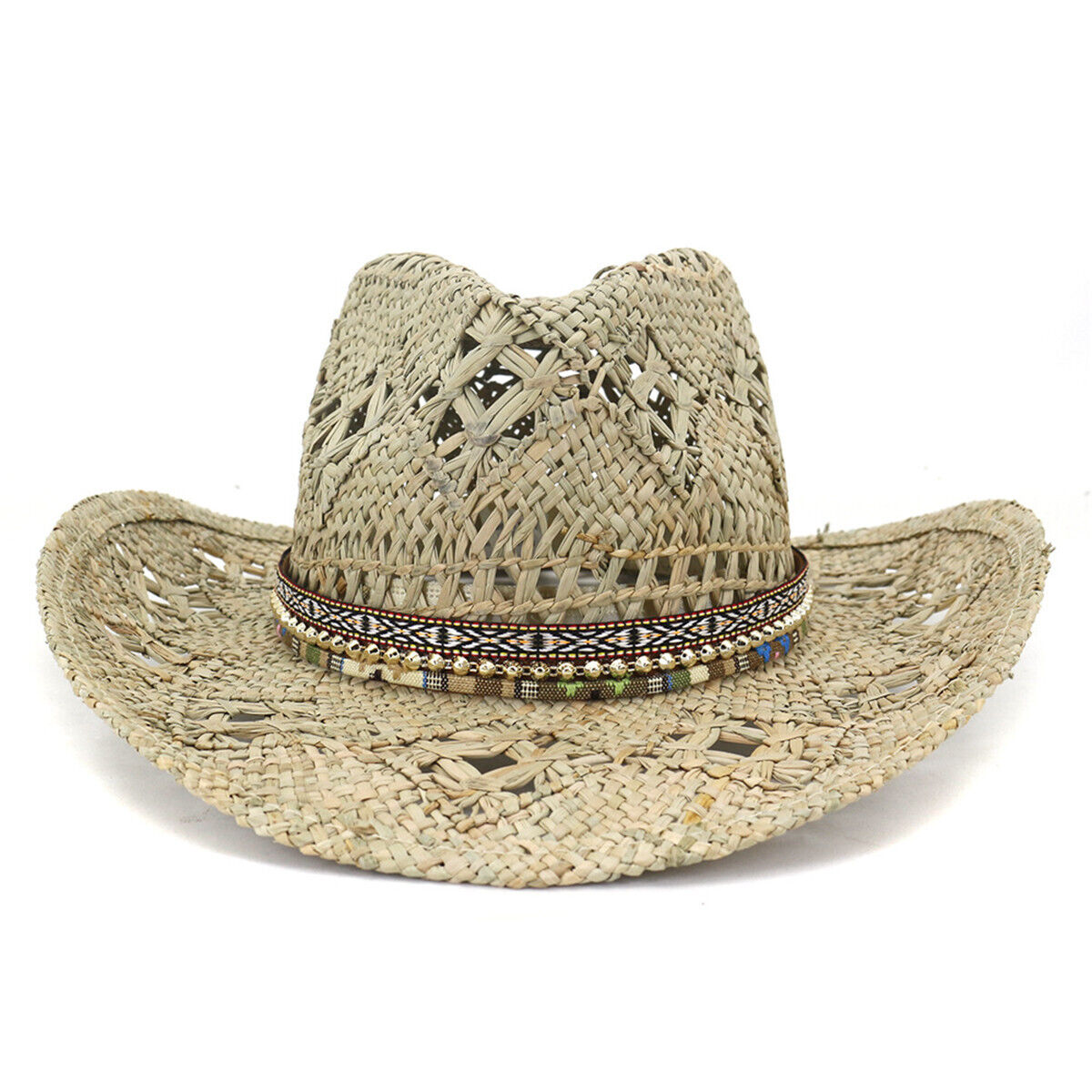 Fashion Handmade Western Cowboy Straw Hat Women Men Travel Beach Visor Sun Cap