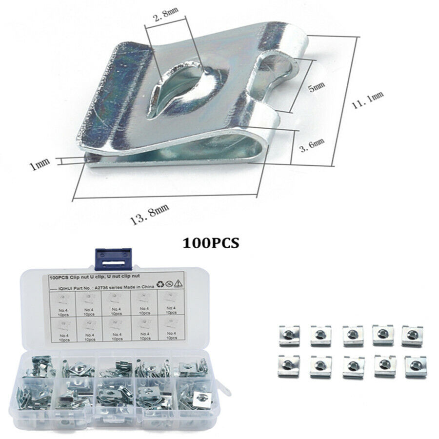100PCS Interior U Nuts Self Tapping Screw Spire U Clips Fasteners Car Trim Panel