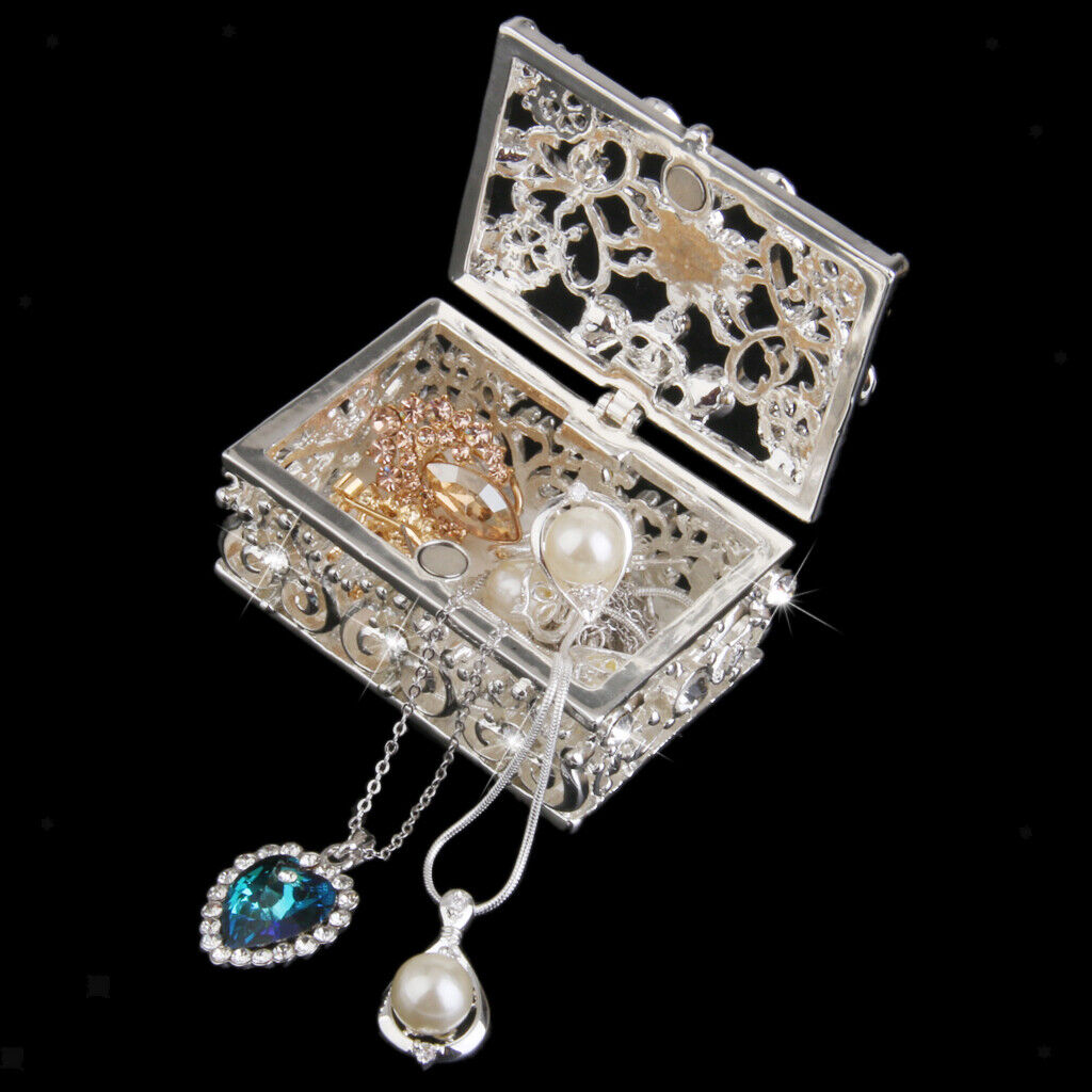 Small  Plated Crystal Rhinestone Hollow Enamel Jewelry Trinket Box
