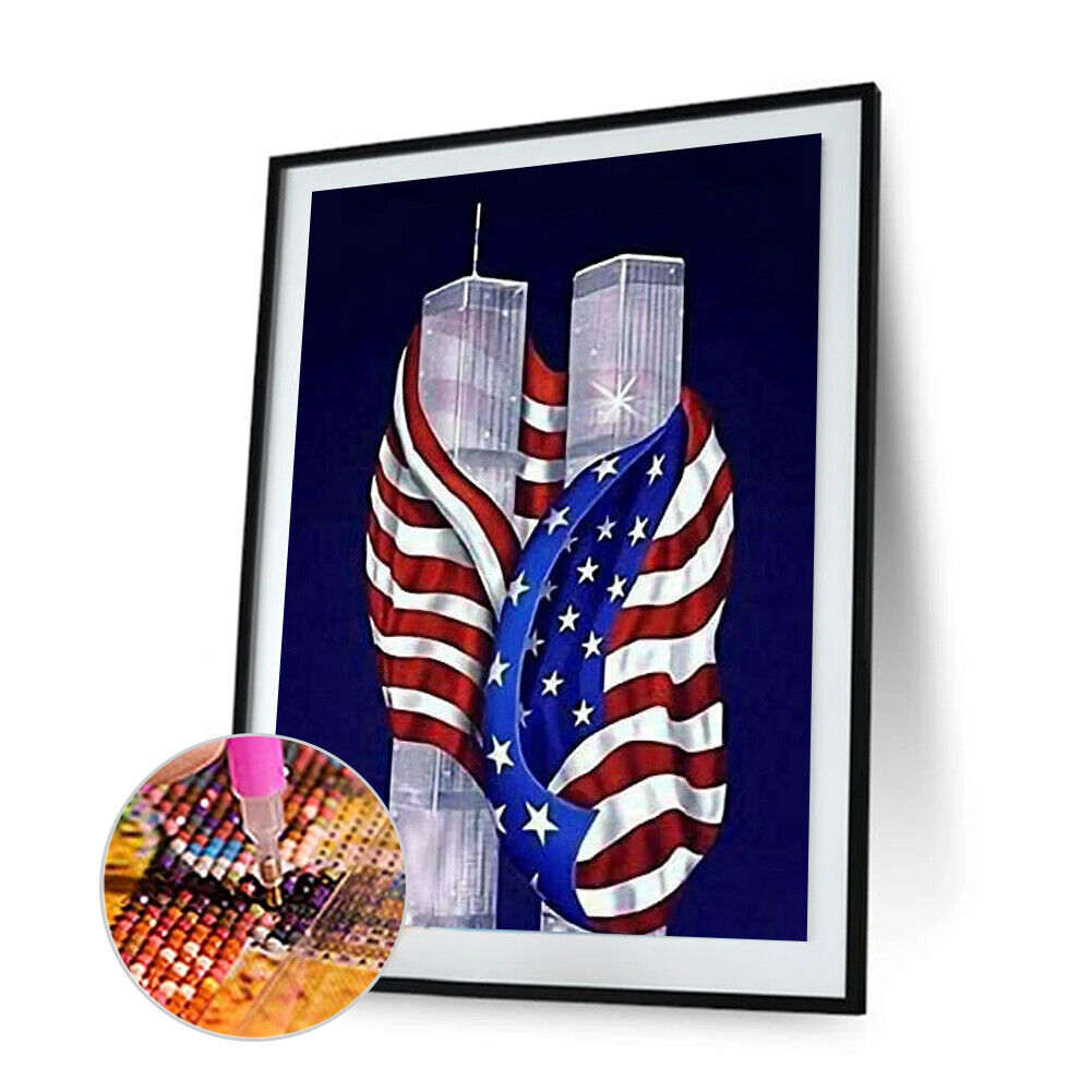 Diamond Painting DIY Flag Twin Tower Full Square Drill Rhinestone Picture