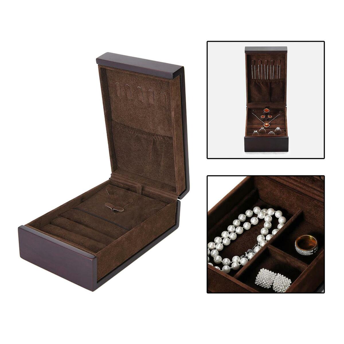 Wooden Jewelry Box Earrings Rings Studs Travel Case Display Holder Showcase