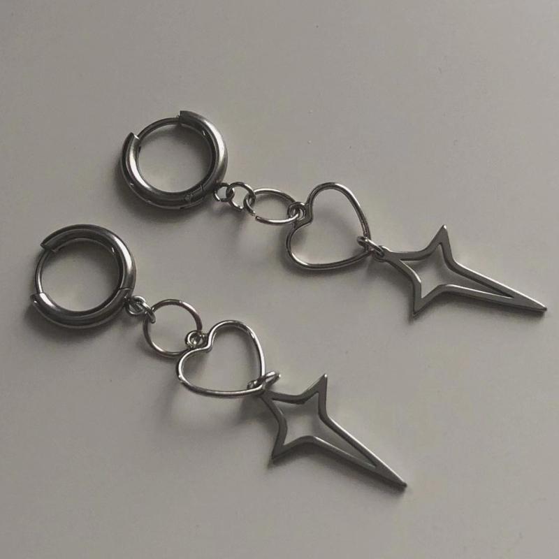 Fashion Punk Hoop Earring Hollow Love Heart Star Drop Earring Rock Cool Women