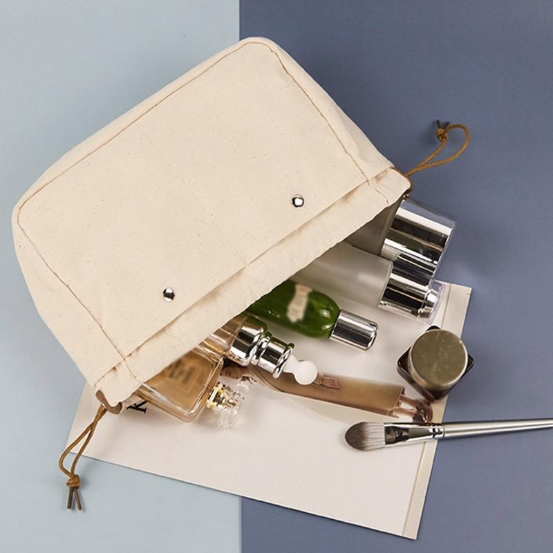 Travel Canvas Makeup Bag Portable Cosmetic Toiletry Organizer Drawstring Pouch