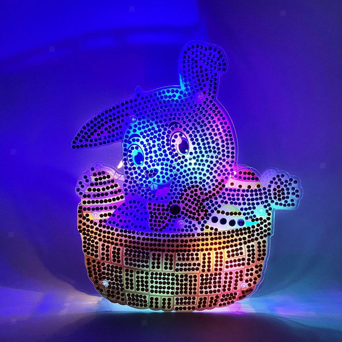 2Pcs 5D DIY  Easter  with LED Lights Diamond Drawing