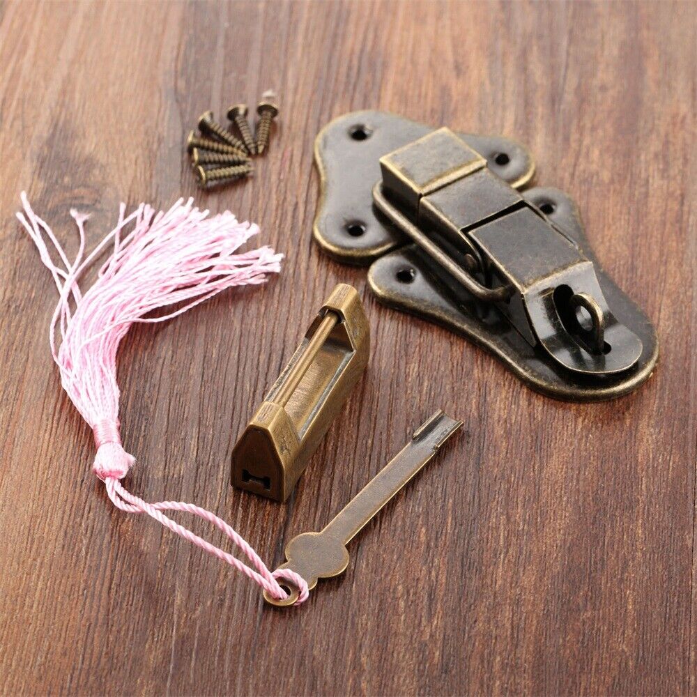 Unique Carved Bird Flower Chest Jewelry Box Suitcase Padlock & Toggle Latch Hasp