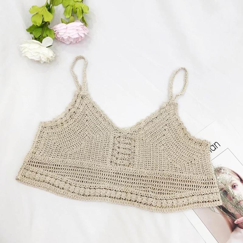 Women Crochet Crop Cami Bikini Crop Top Beach Crop Vest Tops Knitted Tank Tops
