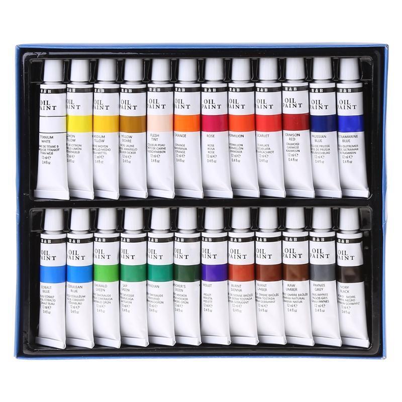 24 Colors Professional Oil Painting Paint Drawing Pigment 12ml Tubes Set Artist