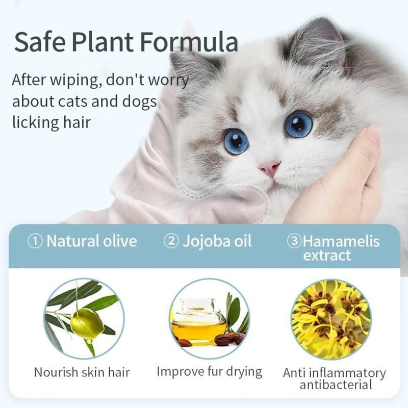 No Rinse Pet Wipes for Bathing Dog Grooming Cat Washing Gloves Simple to Use