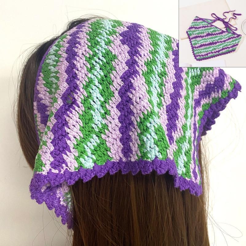 Novelty Women Triangle Bandanas Turban Crochet Hairband with Stripe Pattern