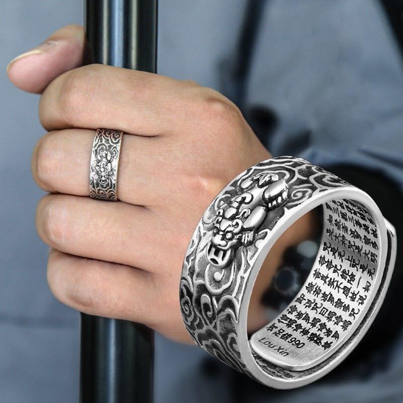 Lucky Carving Scripture Adjustable Rings Feng Shui Amulet Wealth Lucky Open Ring