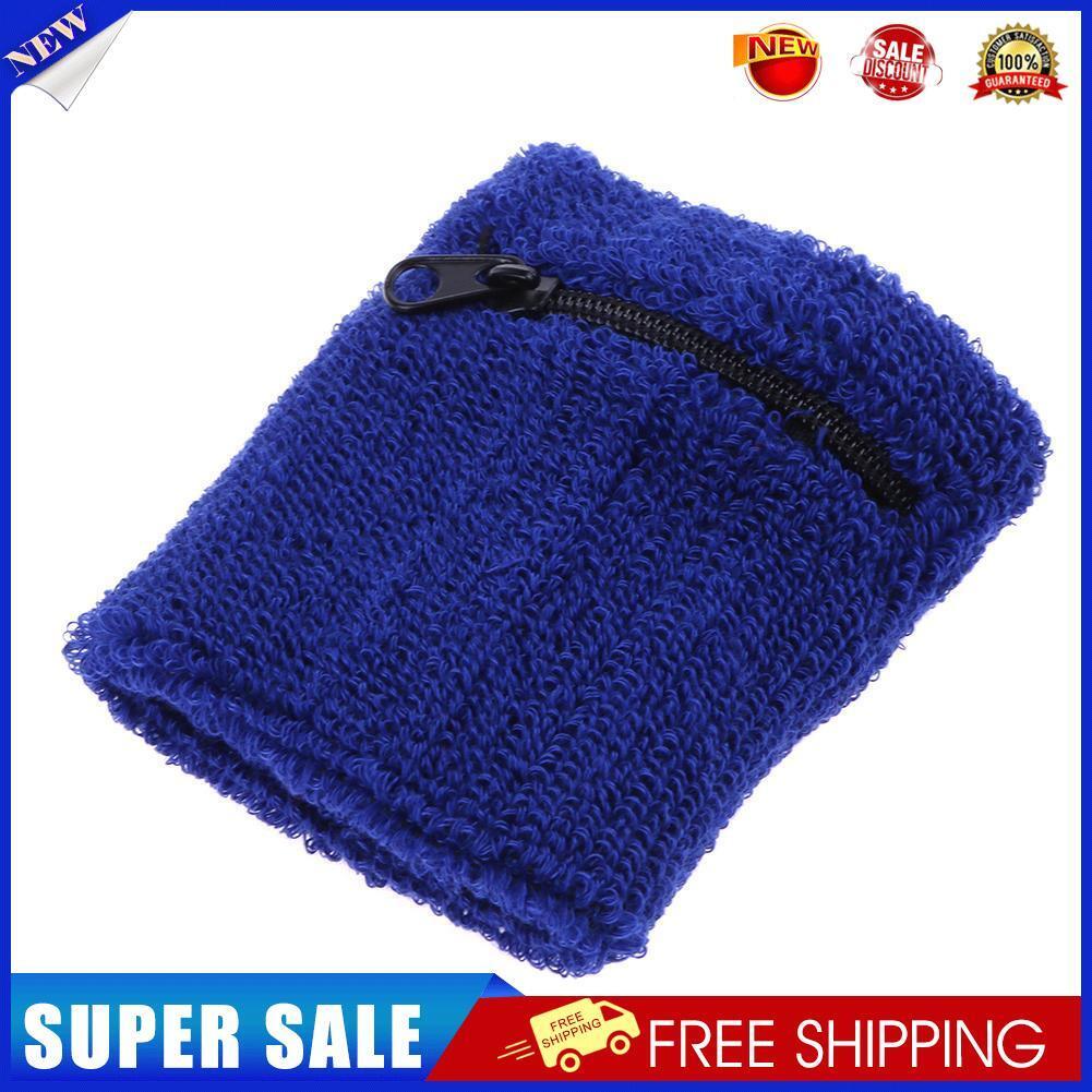 A Pair Zipper Pocket Sports Sweatbands Wrist Bands Cycling Towel(Blue)