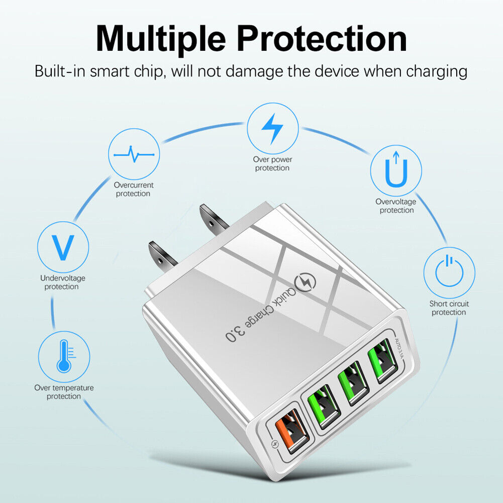 Q4 5.1A QC3.0 Fast Charging 4USB Phone Charger Power Adapter (White US)