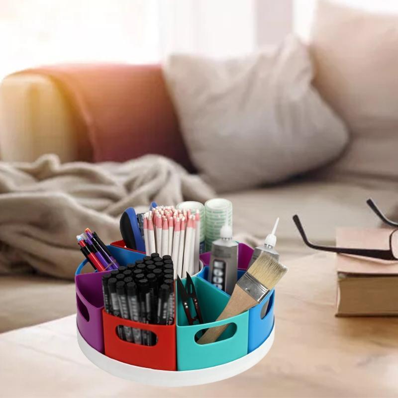 360° Rotating Desktop Organizer with 8 Compartments Spinning Pencil Storage Box